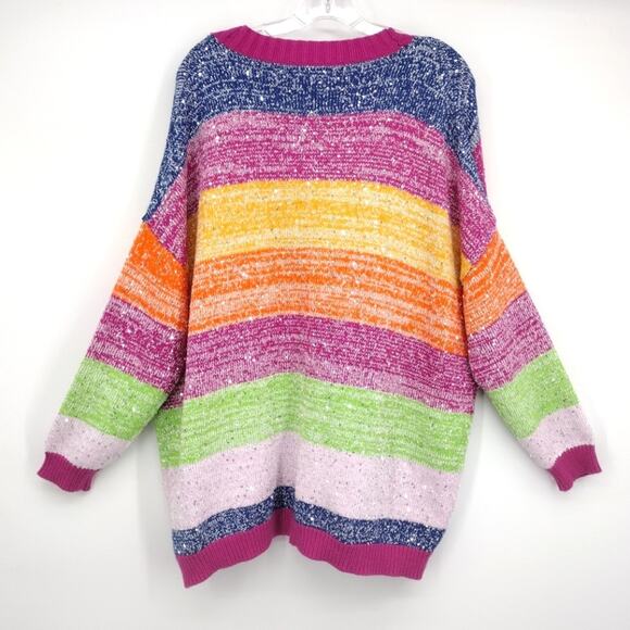 Olivia Rubin Mika Cardigan Sweater in Multicolor Stripe Silver Sequin Size Large - Picture 13 of 14